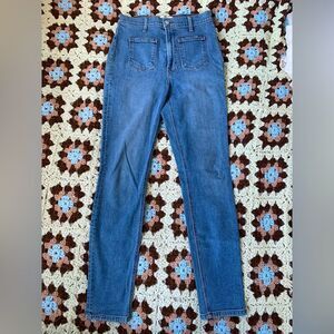 Reformation High-Rise Slim Straight Jeans - Medium Blue Denim